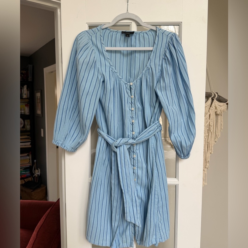 J.Crew Balloon-sleeve Blue Striped Dress or Coverup - size Small